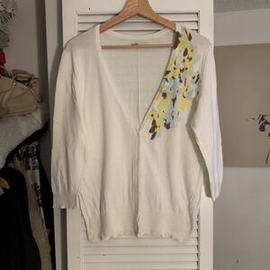 Old Navy Cotton Floral Accent Cardigan | Cream | L | Y2K
